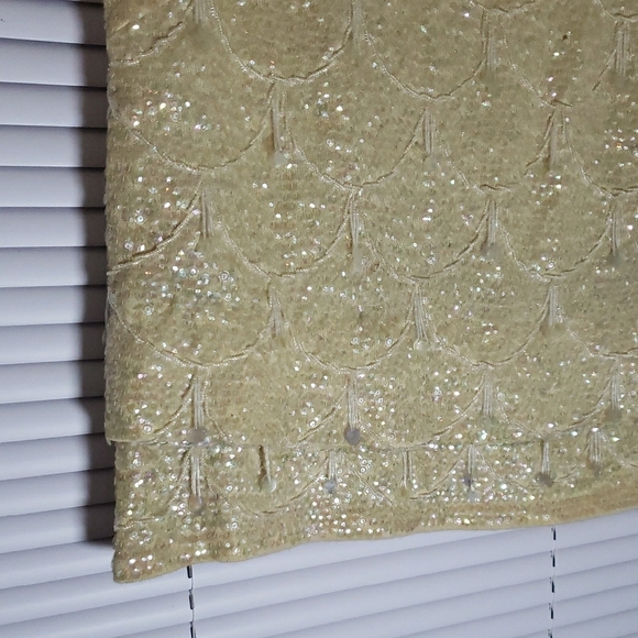 Cream Sequin Embellished Sleeveless Tank Top-1960s - Picture 4 of 13